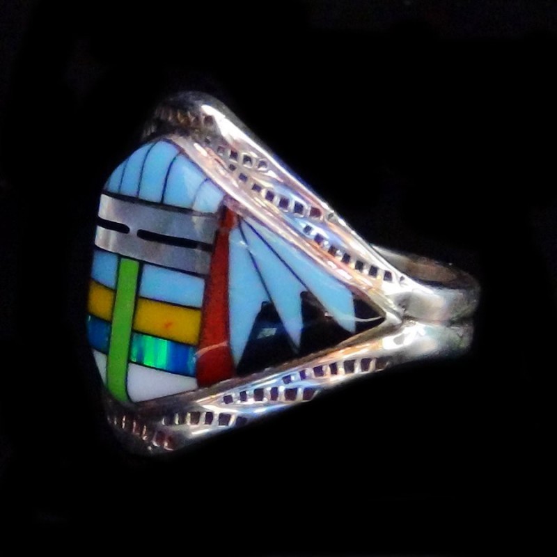 Zuni Sungod Face Ring in Diamond Shape