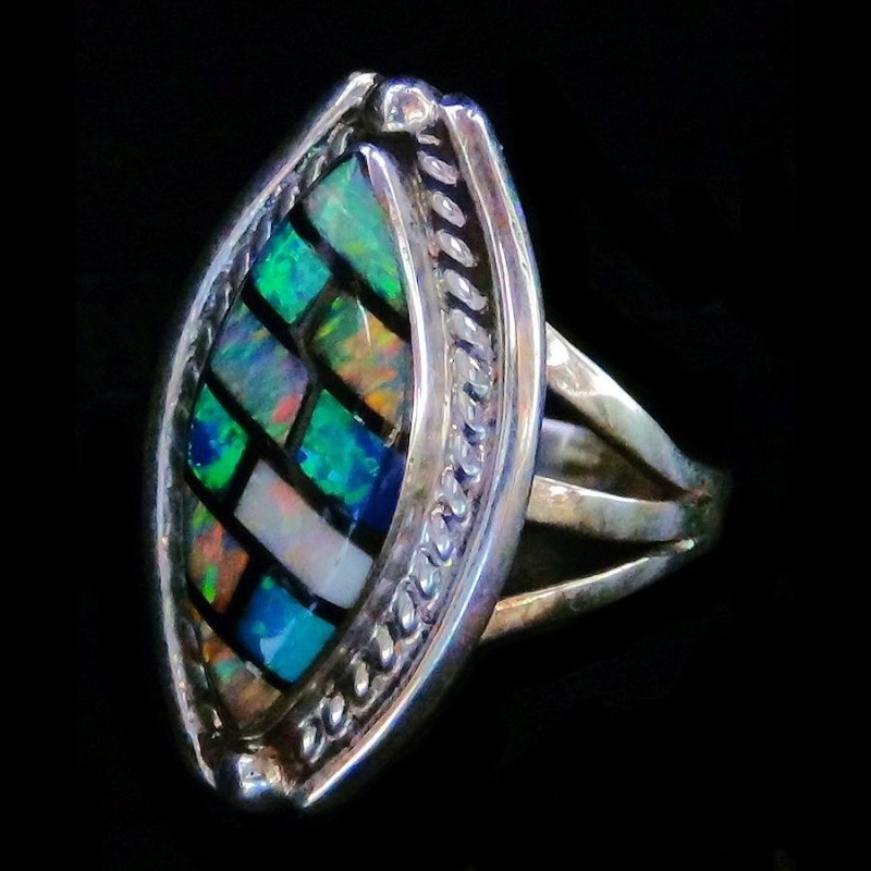 925 Silver Oval Ring 3 Opals For Woman