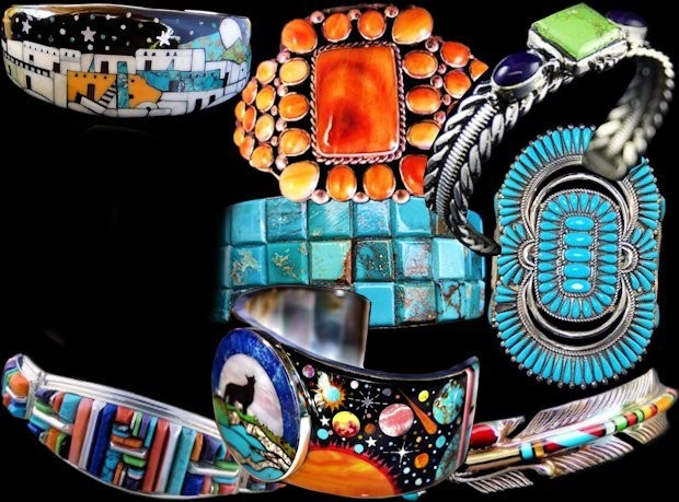 Bracelet Garrot Showman En Cuir – Design Navajo Incrusté De Perles Vertes